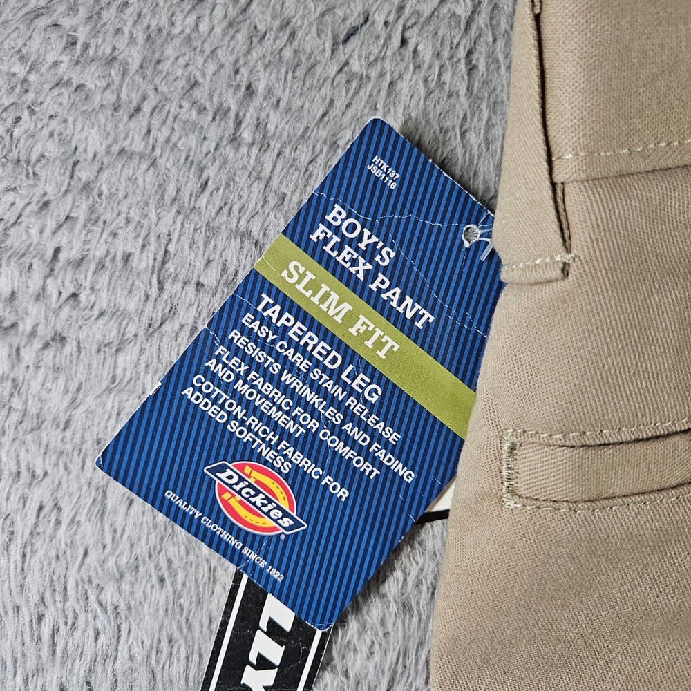 Dickies Boys Flex Pant Slim Fit Tapered Leg Khaki Chino Pants Size 16 NEW - Picture 2 of 13